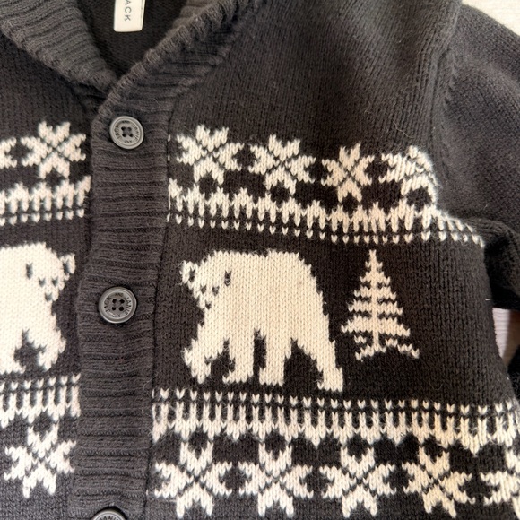 Janie & Jack Boys Polar Bear Fair Isle Shawl Collar Cardigan Sweater Black Sz 6 - Picture 2 of 9